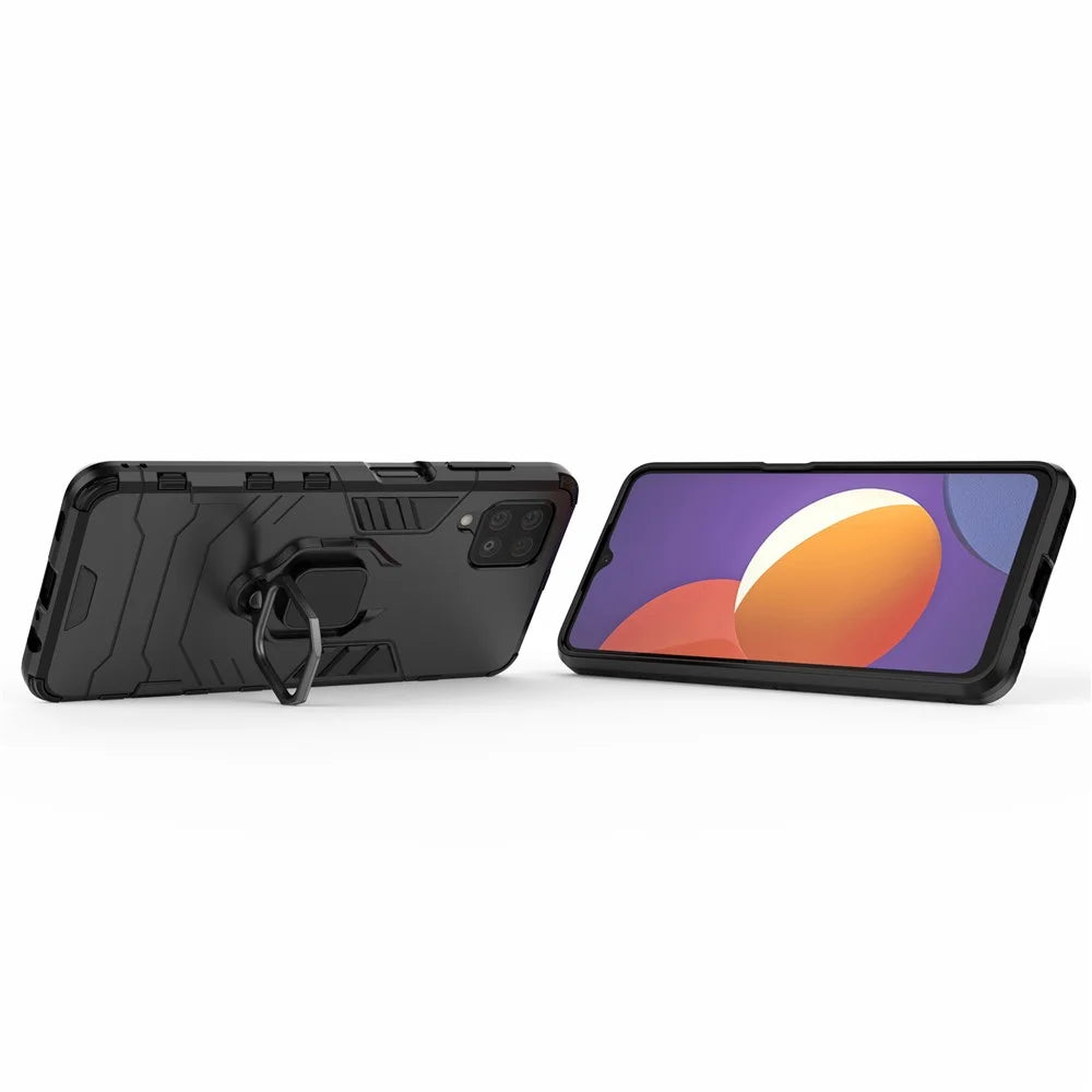Cool Guard Ring Holder Kickstand PC TPU Hybrid Case Protective Shell for Samsung Galaxy M12 - Black - 7