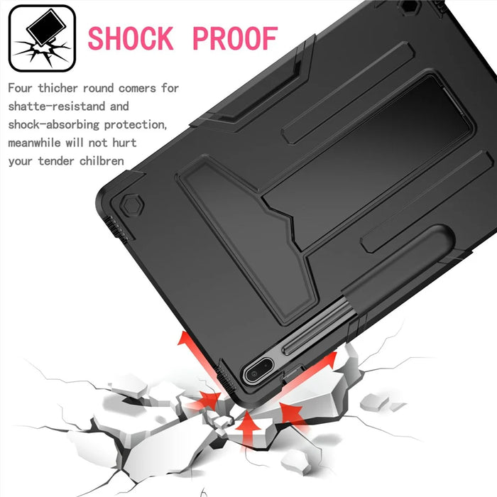Foldable T-shaped Kickstand PC Silicone Shock-Proof Cover Protector for Samsung Galaxy Tab S7 FE - Black - 3