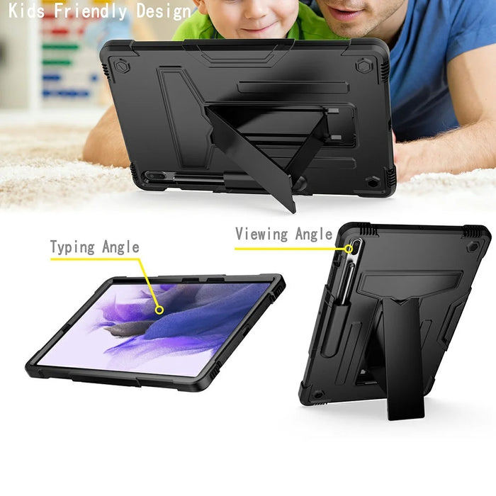 Foldable T-shaped Kickstand PC Silicone Shock-Proof Cover Protector for Samsung Galaxy Tab S7 FE - Black - 4