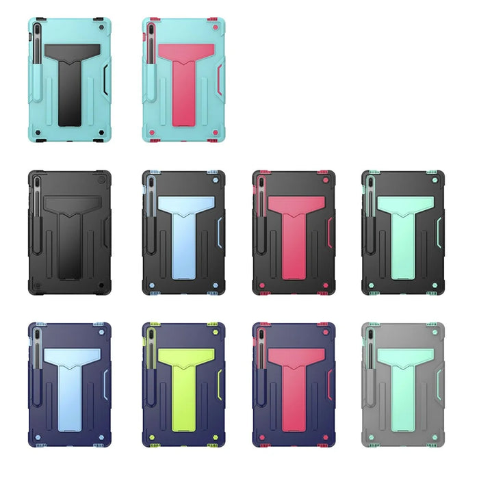 Foldable T-shaped Kickstand PC Silicone Shock-Proof Cover Protector for Samsung Galaxy Tab S7 FE - Black - 5