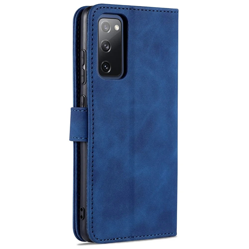 AZNS PU Leather Phone Cover Wallet Stand Case for Samsung Galaxy S20 FE 2022/S20 FE 4G/S20 FE 5G/S20 Lite - Blue - 3