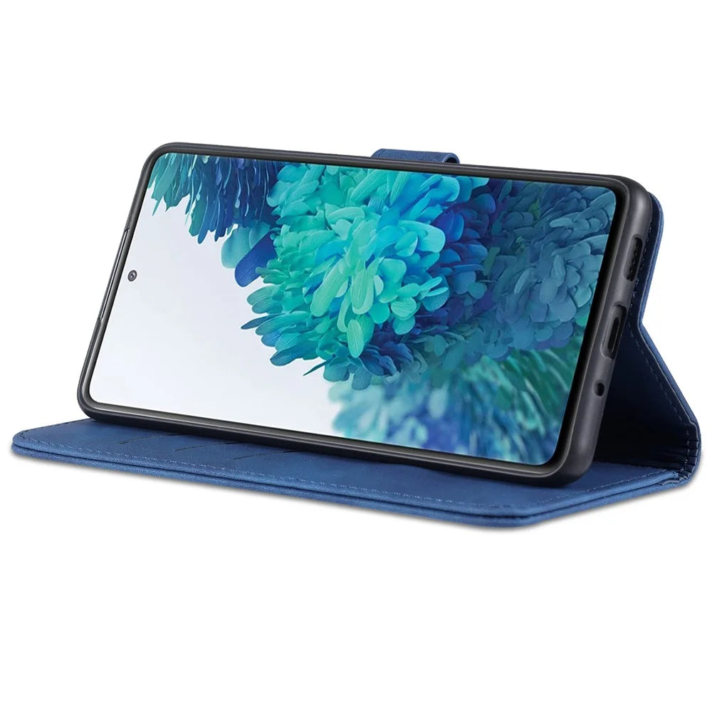 AZNS PU Leather Phone Cover Wallet Stand Case for Samsung Galaxy S20 FE 2022/S20 FE 4G/S20 FE 5G/S20 Lite - Blue - 4