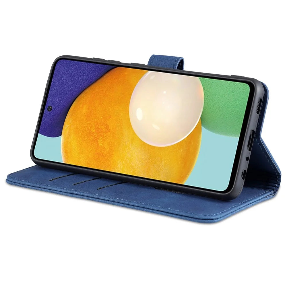 AZNS PU Leather Phone Cover Case with Wallet for Samsung Galaxy A52 4G/5G / A52s 5G - Blue - 4