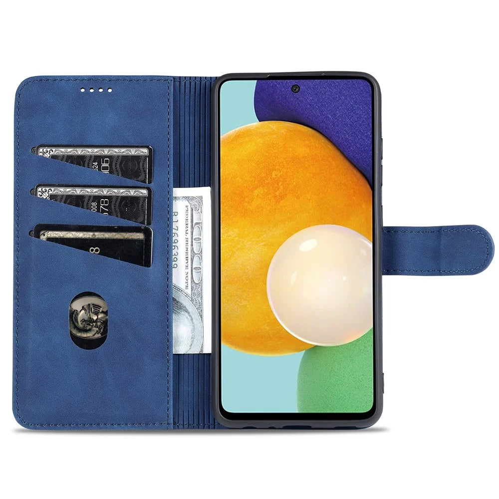 AZNS PU Leather Phone Cover Case with Wallet for Samsung Galaxy A52 4G/5G / A52s 5G - Blue - 5