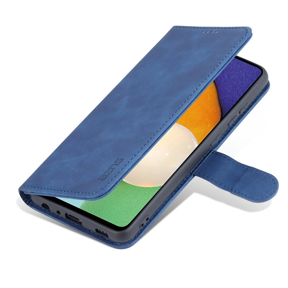 AZNS PU Leather Phone Cover Case with Wallet for Samsung Galaxy A52 4G/5G / A52s 5G - Blue - 6