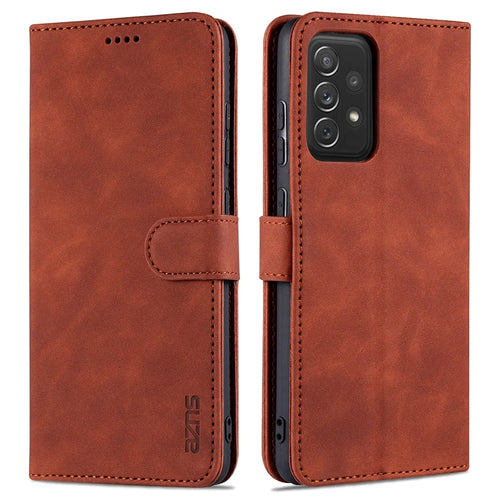 AZNS PU Leather Phone Cover Case for Samsung Galaxy A72 4G/5G - Brown - 1