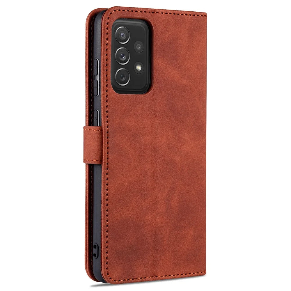 AZNS PU Leather Phone Cover Case for Samsung Galaxy A72 4G/5G - Brown - 3