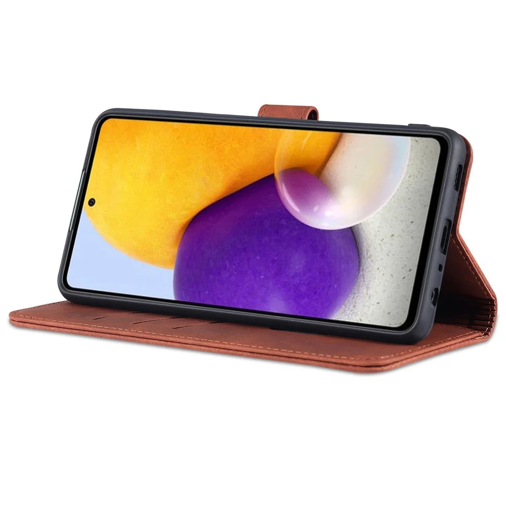AZNS PU Leather Phone Cover Case for Samsung Galaxy A72 4G/5G - Brown - 4