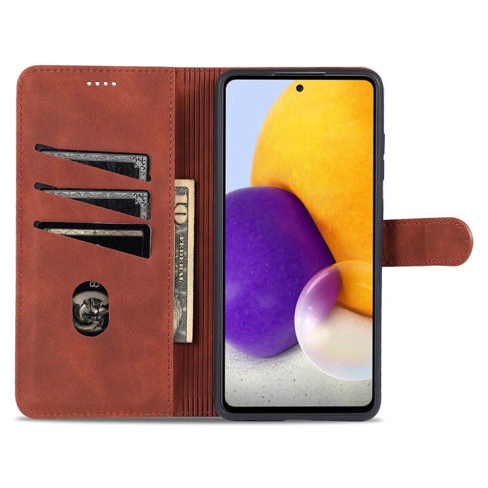 AZNS PU Leather Phone Cover Case for Samsung Galaxy A72 4G/5G - Brown - 5