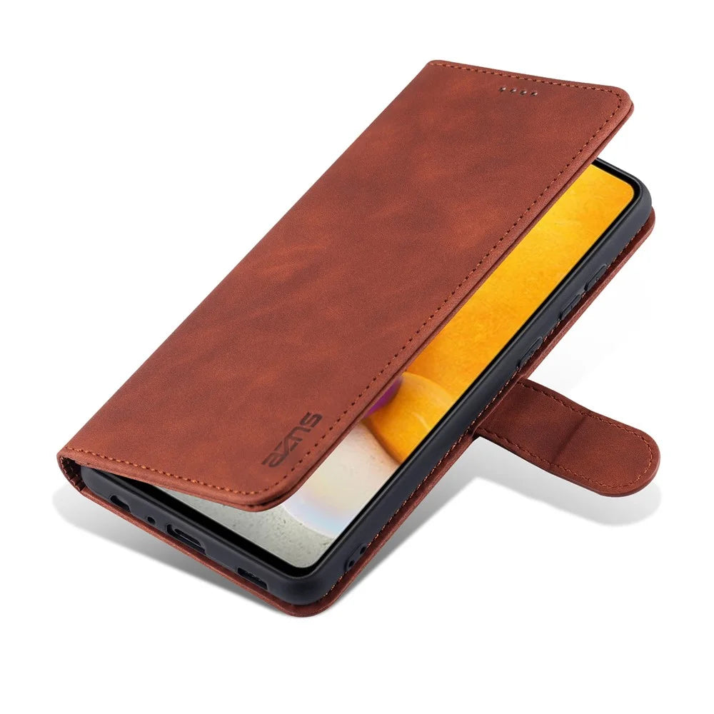 AZNS PU Leather Phone Cover Case for Samsung Galaxy A72 4G/5G - Brown - 6