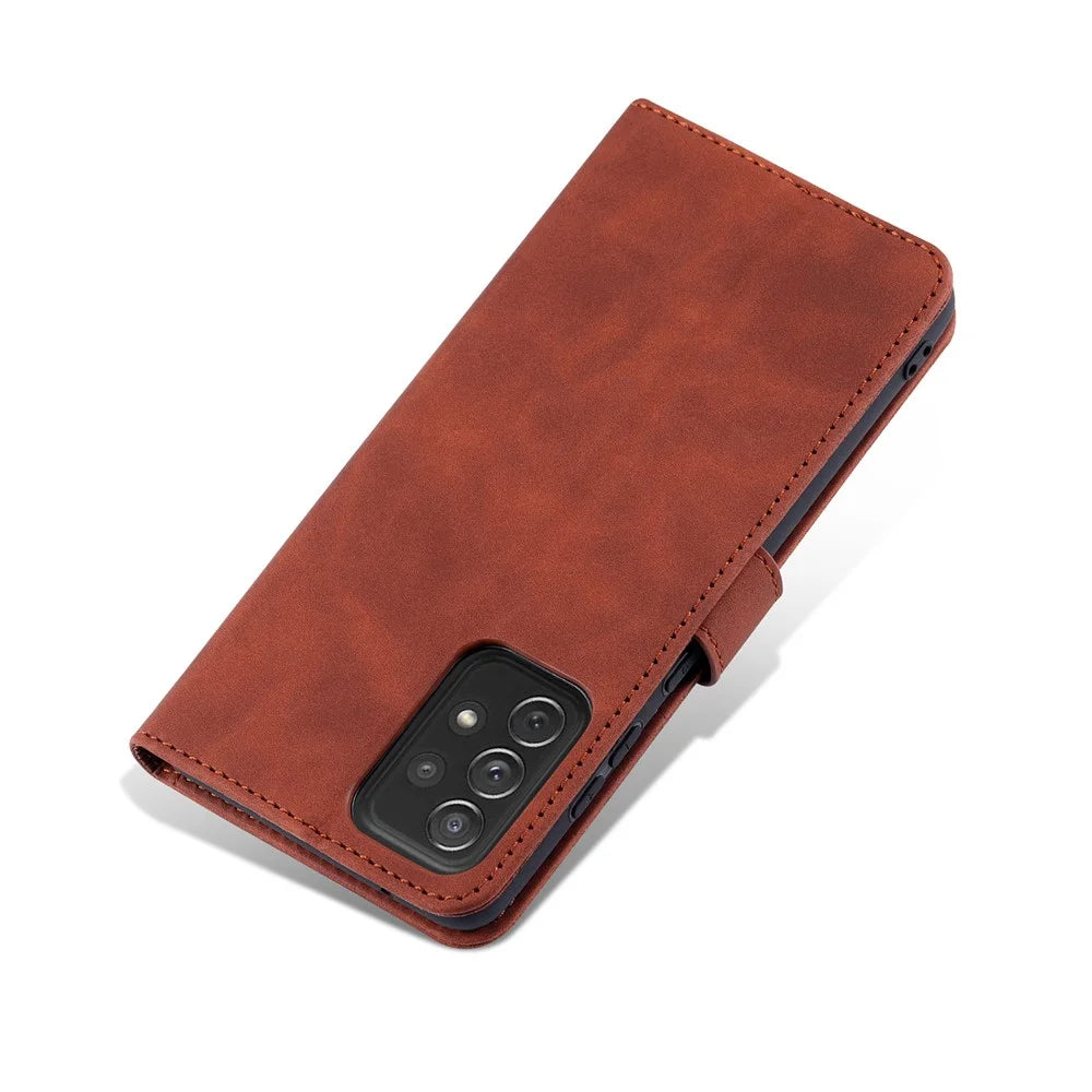 AZNS PU Leather Phone Cover Case for Samsung Galaxy A72 4G/5G - Brown - 7