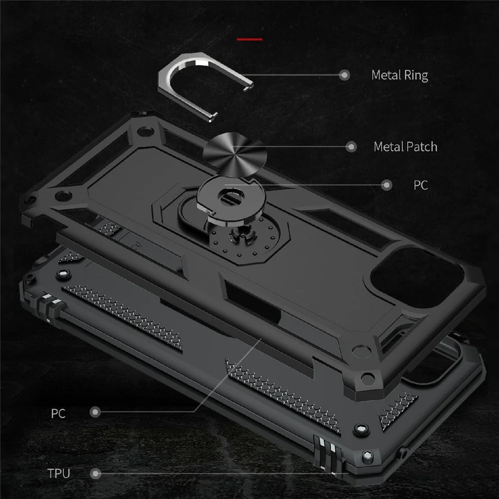 Shock-Absorbed PC + TPU Combo Hybrid Phone Shell with Ring Kickstand for Samsung Galaxy A22 5G (EU Version) - Black - 3
