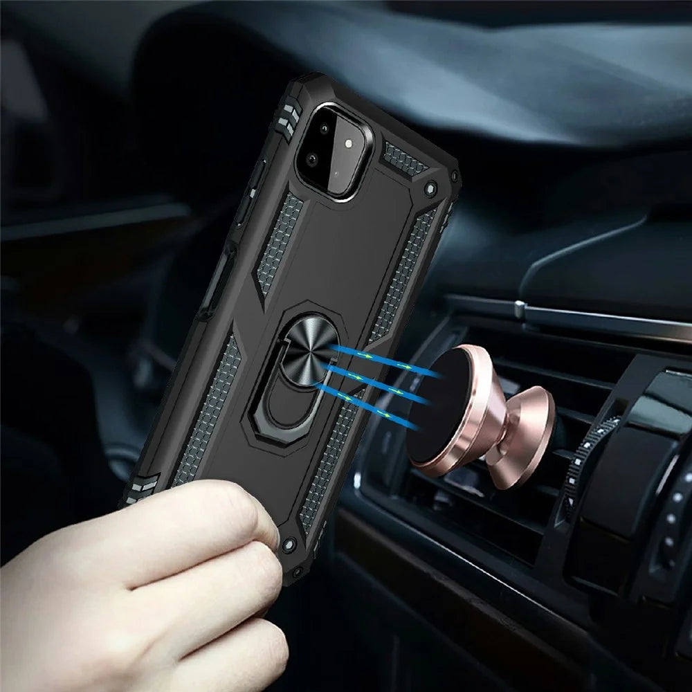 Shock-Absorbed PC + TPU Combo Hybrid Phone Shell with Ring Kickstand for Samsung Galaxy A22 5G (EU Version) - Black - 4