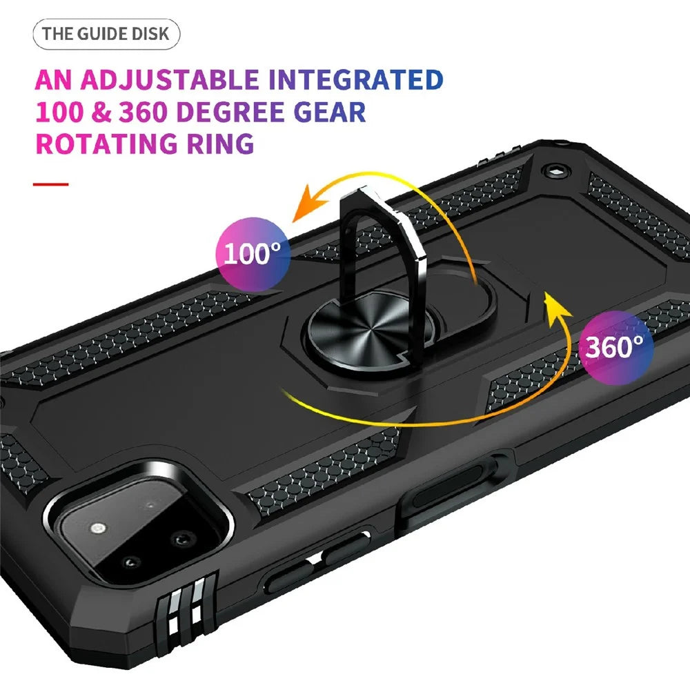 Shock-Absorbed PC + TPU Combo Hybrid Phone Shell with Ring Kickstand for Samsung Galaxy A22 5G (EU Version) - Black - 6