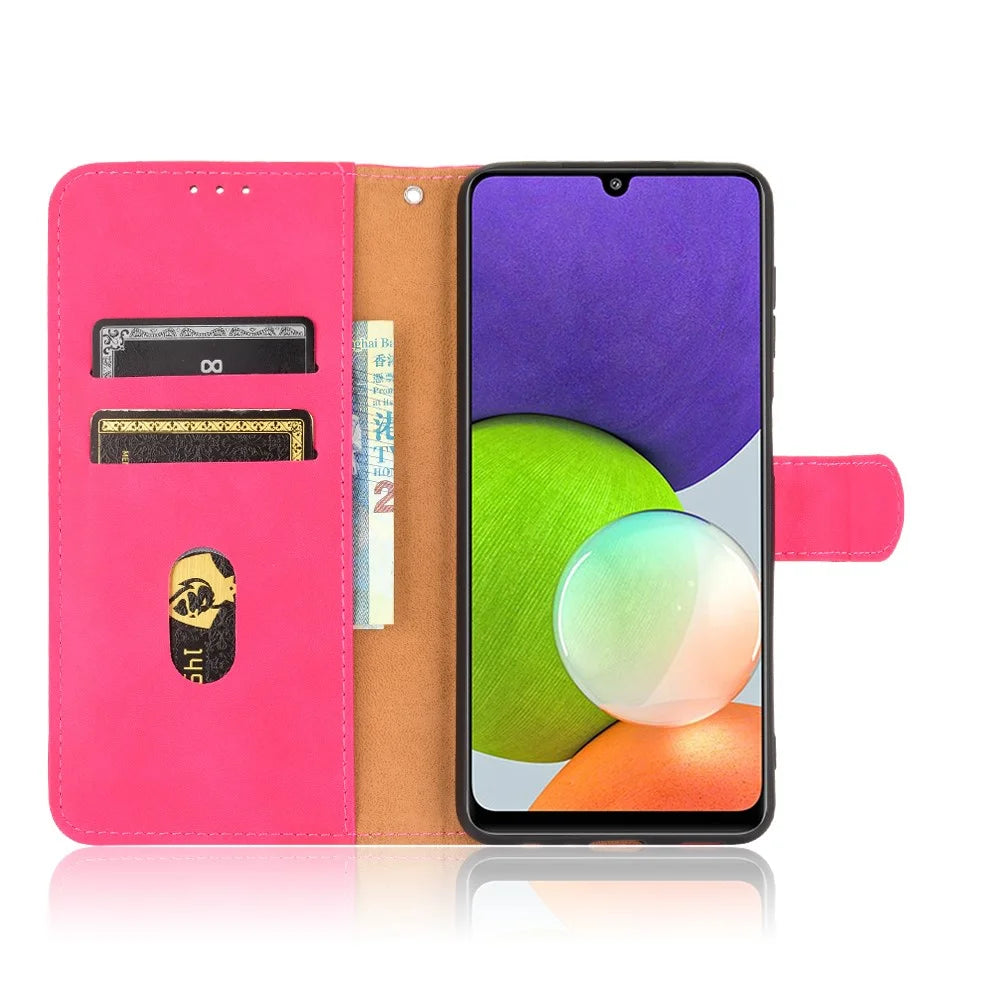 Skin-touch PU Leather Protective Phone Cover Stand Wallet Case for Samsung Galaxy A22 4G (EU Version) - Rose - 6