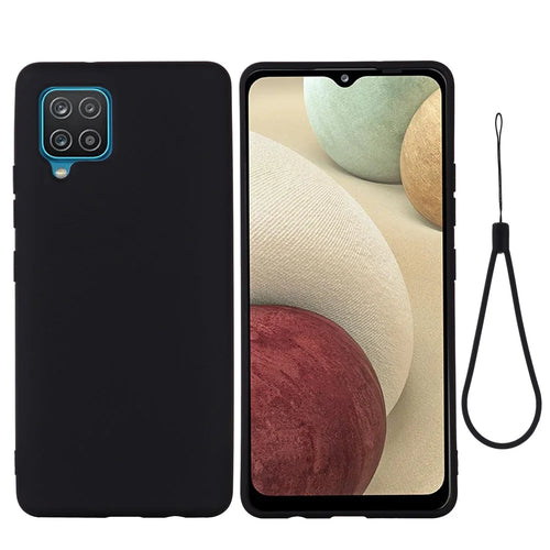 Soft Silicone Mobile Phone Back Case Cover Shell with Lanyard for Samsung Galaxy A22 4G (EU Version) - Black - 1