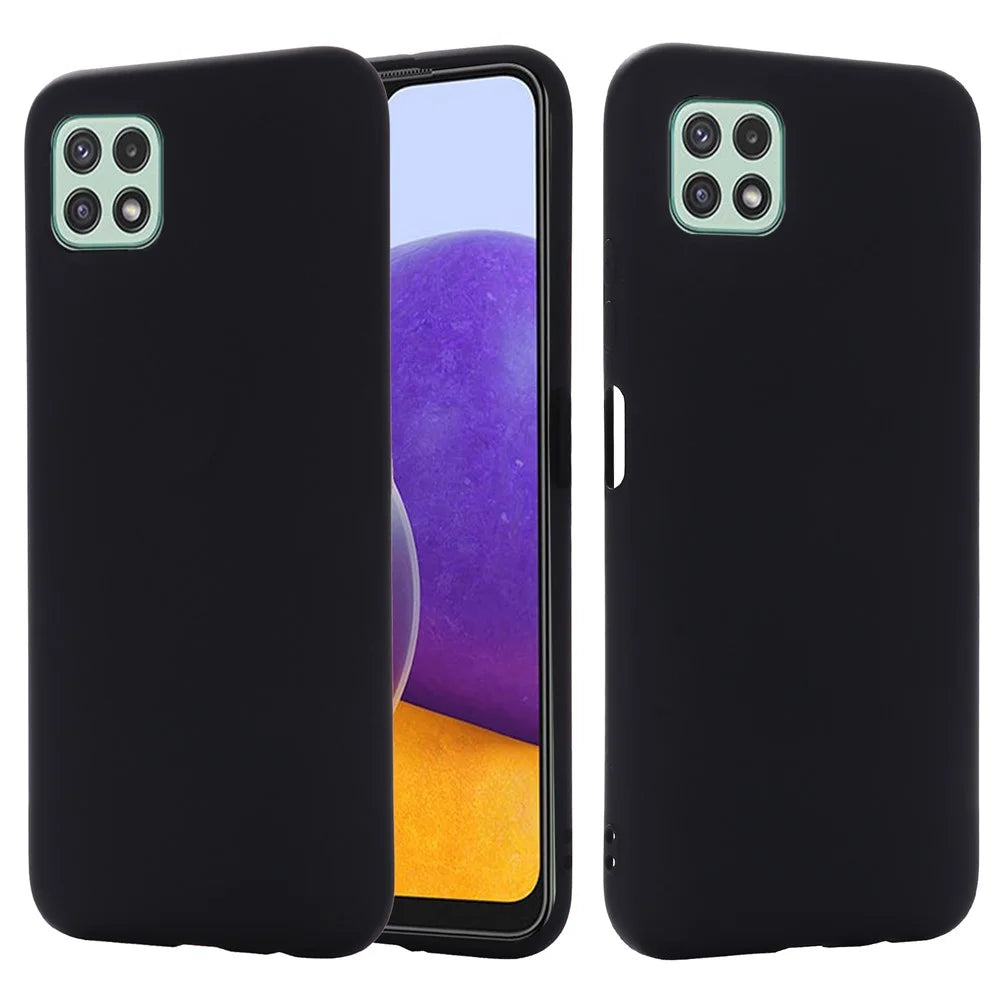 For Samsung Galaxy A22 5G (EU Version) Liquid Silicone Phone Case Shockproof Protective Cover with Handy Strap - Black - 2