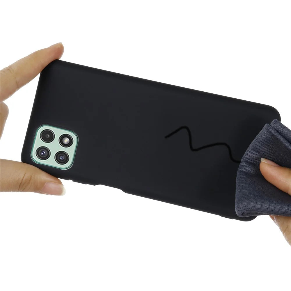 For Samsung Galaxy A22 5G (EU Version) Liquid Silicone Phone Case Shockproof Protective Cover with Handy Strap - Black - 5