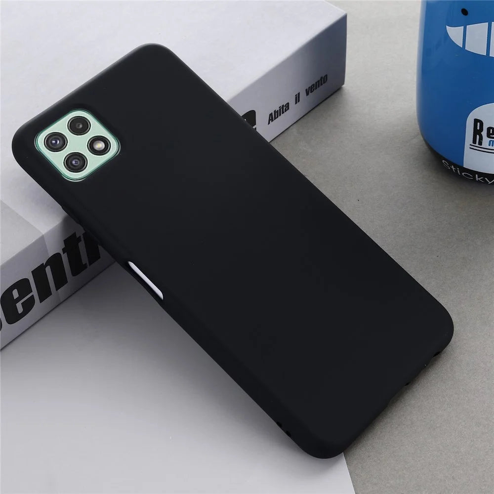 For Samsung Galaxy A22 5G (EU Version) Liquid Silicone Phone Case Shockproof Protective Cover with Handy Strap - Black - 6