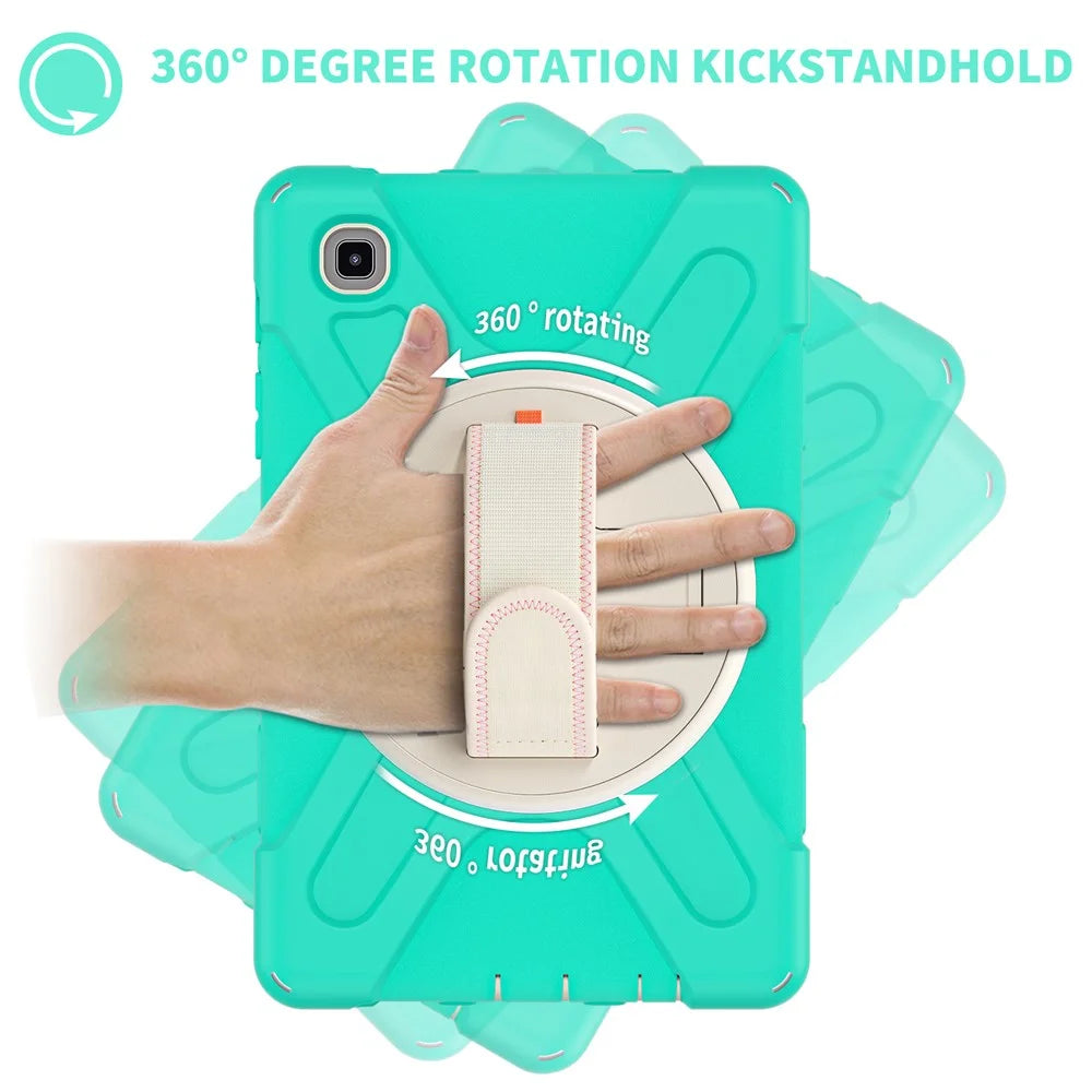 Heavy Duty Shockproof PC + Silicone Cover with 360 Degree Swivel Kickstand Shoulder Strap for Samsung Galaxy Tab A7 Lite 8.7-inch - Cyan / White - 2