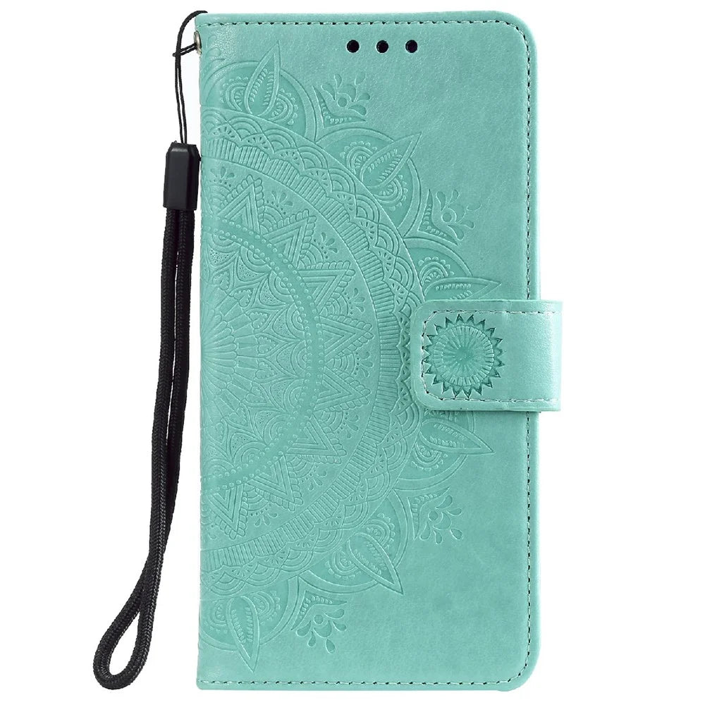 Imprinted Mandala Flower Wallet Leather Stand Case for Samsung Galaxy A03s (166.5mm) - Green - 2