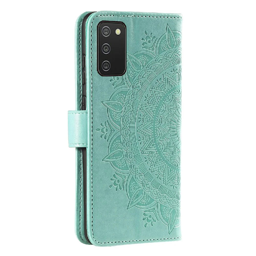 Imprinted Mandala Flower Wallet Leather Stand Case for Samsung Galaxy A03s (166.5mm) - Green - 4