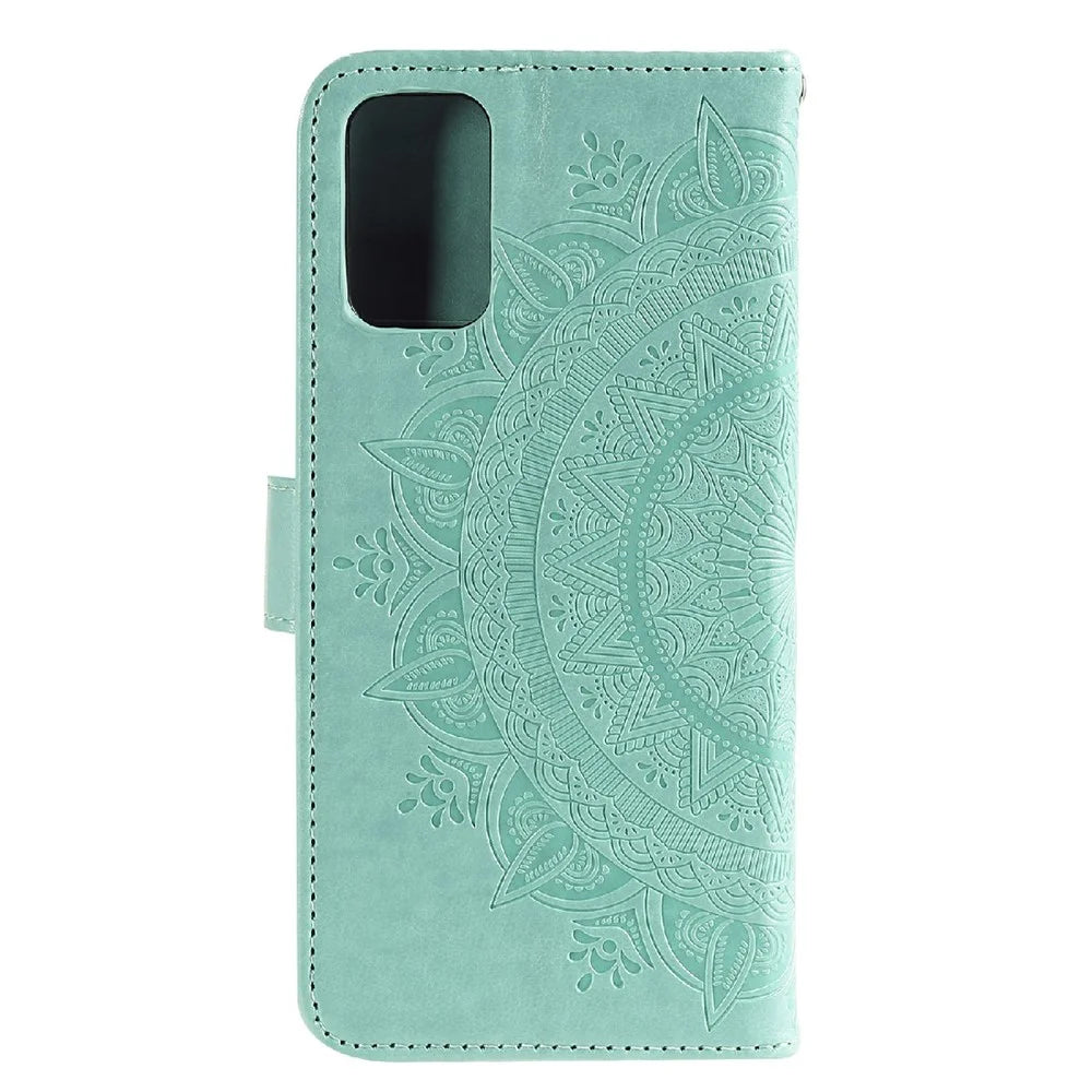Imprinted Mandala Flower Wallet Leather Stand Case for Samsung Galaxy A03s (166.5mm) - Green - 5