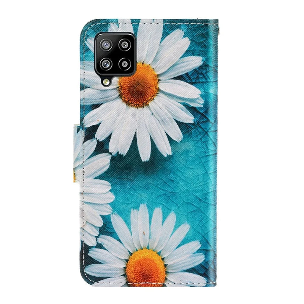Pattern Printing Design Premium PU Leather Magnetic Clasp Flip Folio Protective Wallet Stand Cover for Samsung Galaxy A22 4G (EU Version) - Chrysanthemum - 5