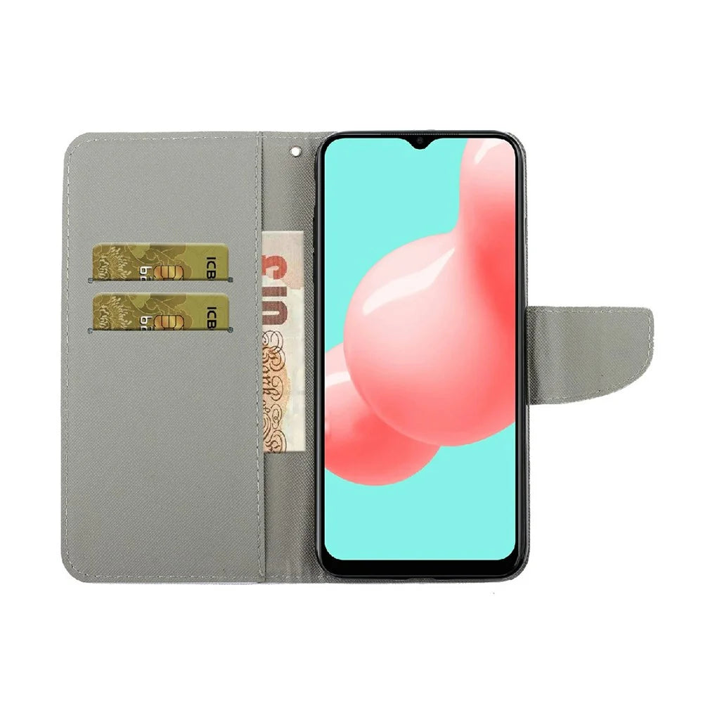 Pattern Printing Design Premium PU Leather Magnetic Clasp Flip Folio Protective Wallet Stand Cover for Samsung Galaxy A22 4G (EU Version) - Chrysanthemum - 7