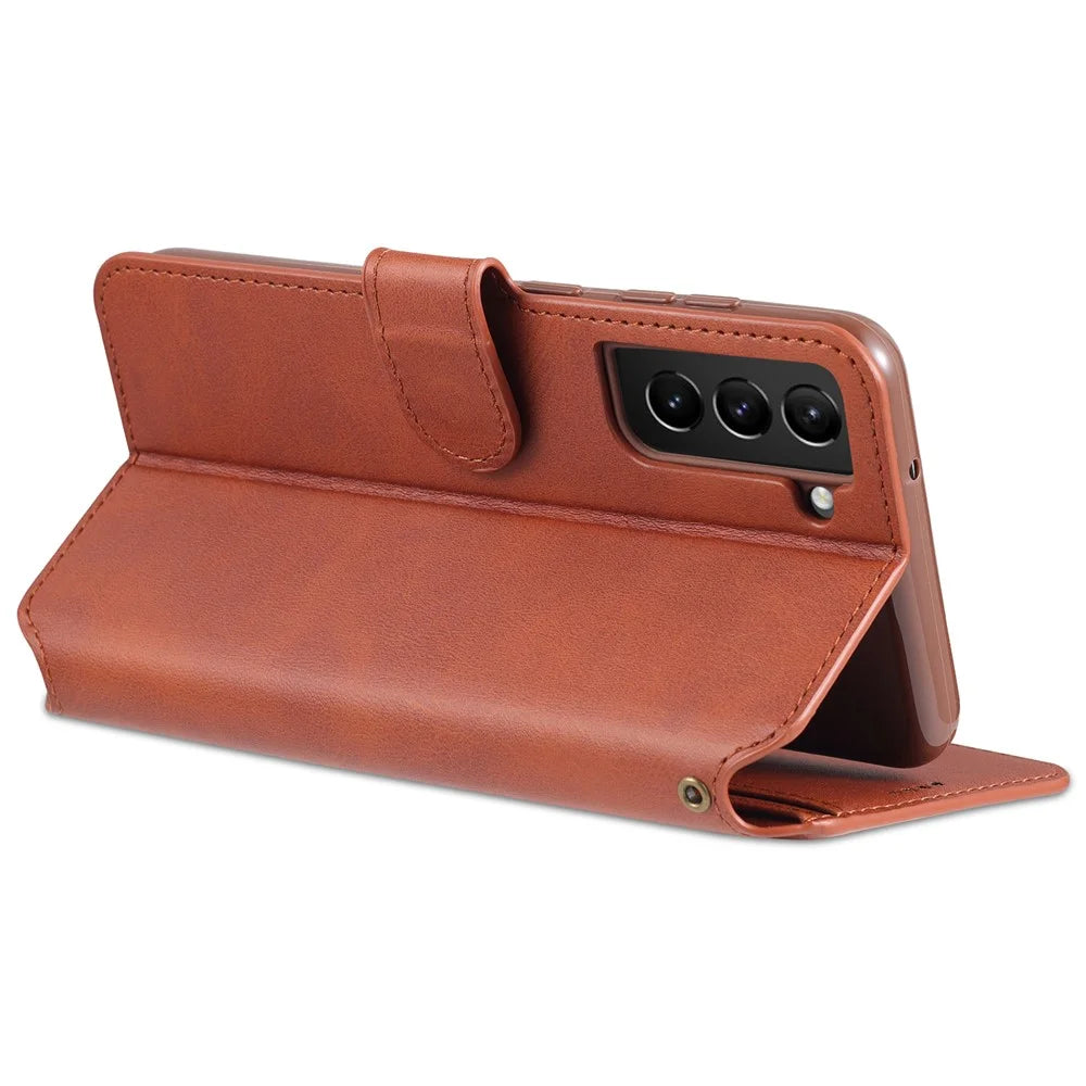 AZNS Leather Shell Cell Phone Wallet Stand Cover Case for Samsung Galaxy S21 FE - Brown - 5