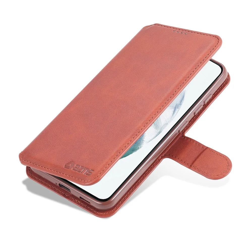 AZNS Leather Shell Cell Phone Wallet Stand Cover Case for Samsung Galaxy S21 FE - Brown - 7