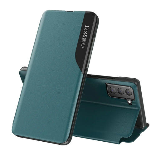 Case View Window PU Leather Stand Cover for Samsung Galaxy S21 FE - Green - 1