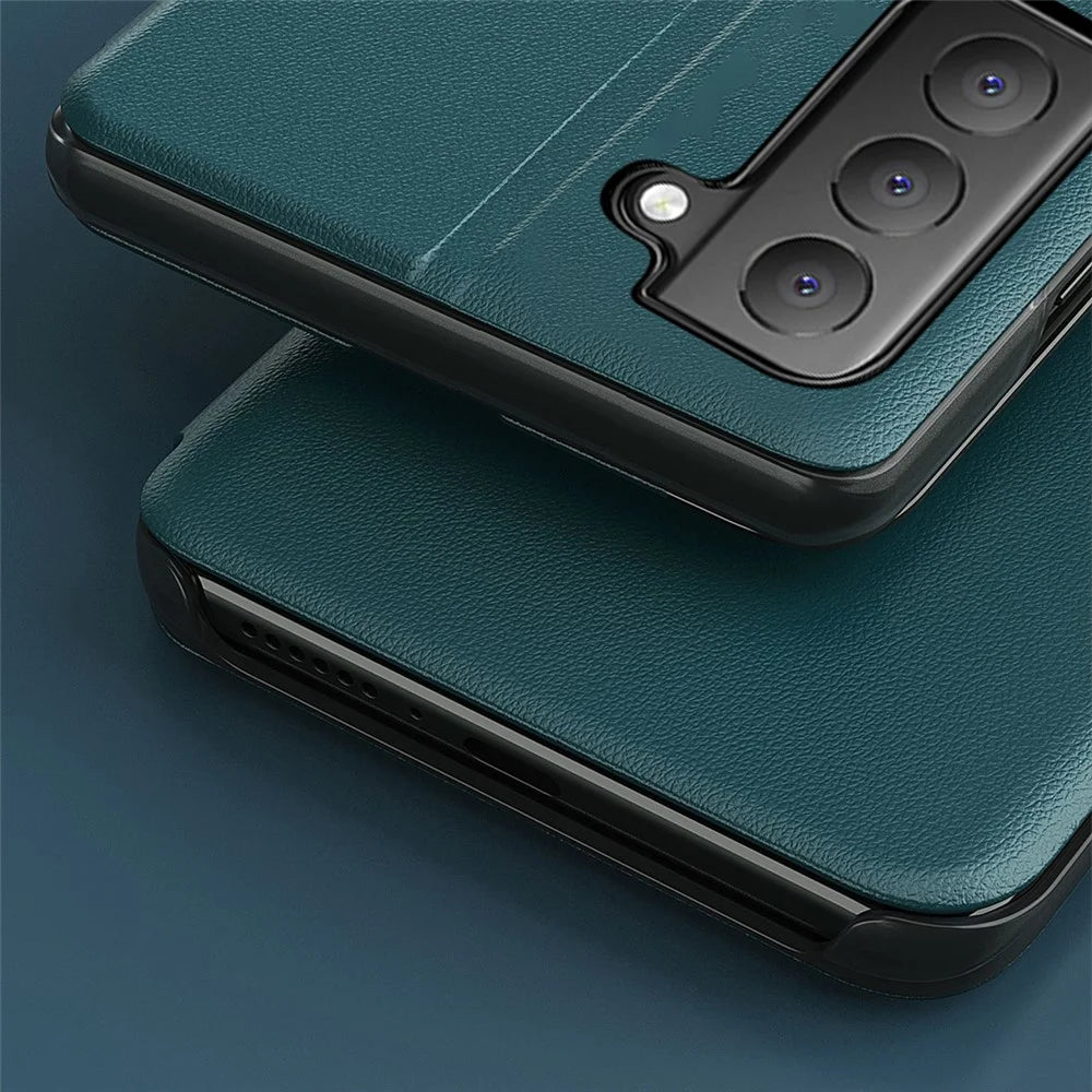 Case View Window PU Leather Stand Cover for Samsung Galaxy S21 FE - Green - 2
