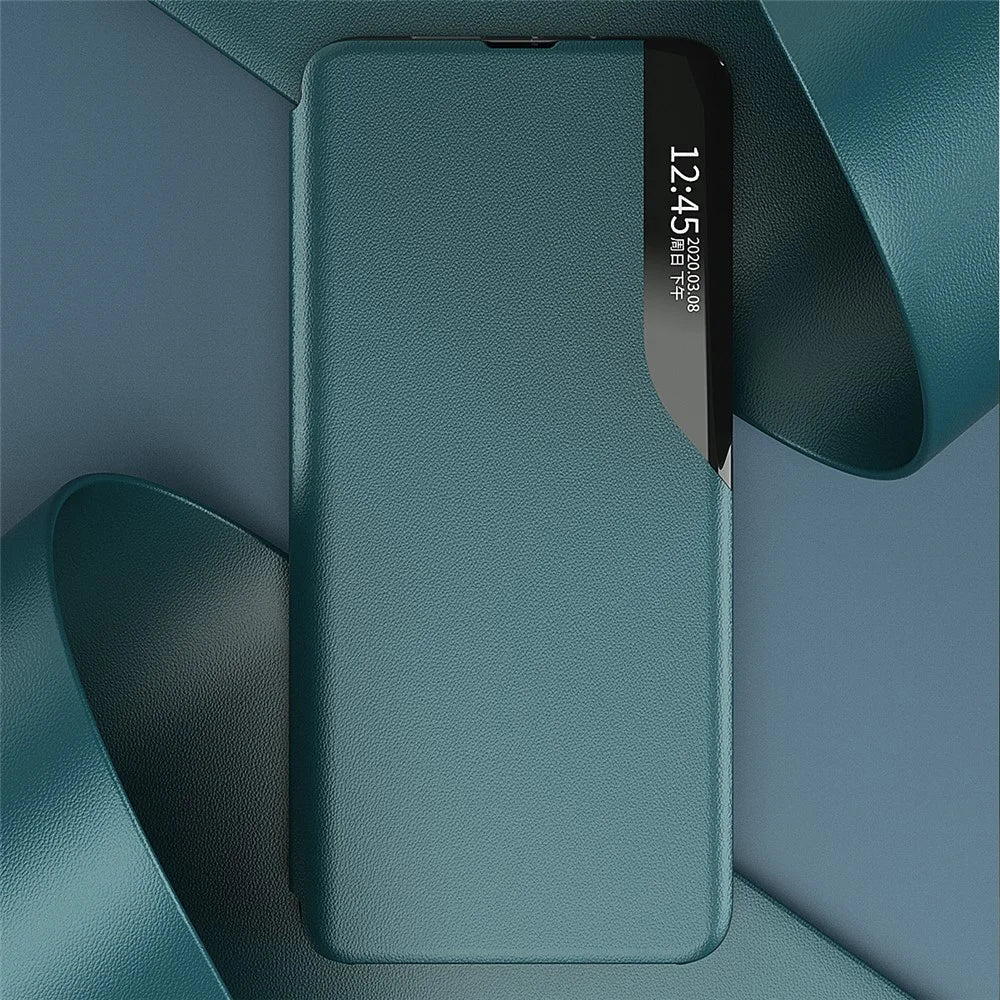 Case View Window PU Leather Stand Cover for Samsung Galaxy S21 FE - Green - 4