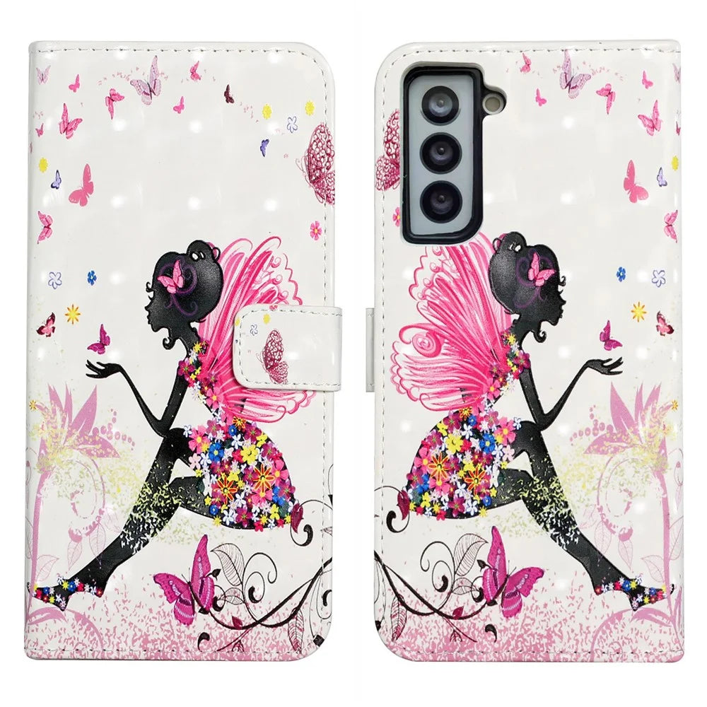 Ultra Wallet 3D Pattern Printing Style Premium PU Leather Flip Magnetic Closure Cover Case for Samsung Galaxy S21 FE - Fairy - 1