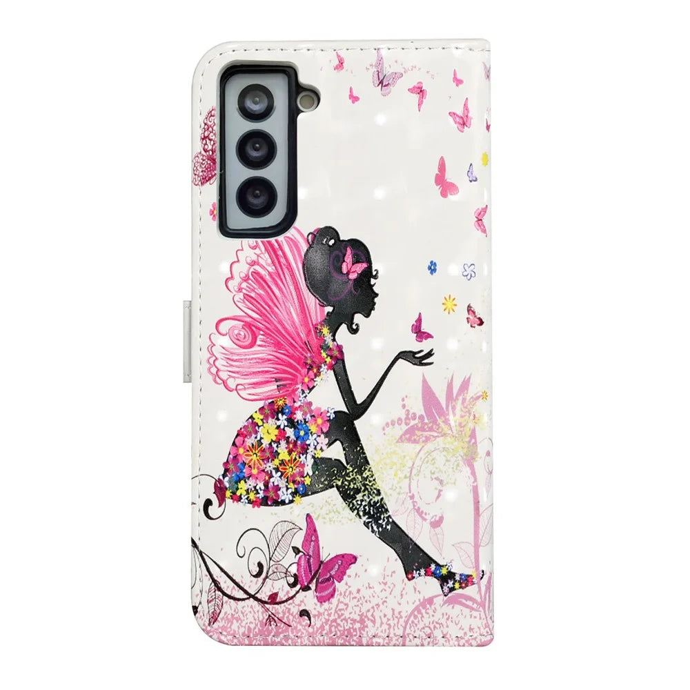 Ultra Wallet 3D Pattern Printing Style Premium PU Leather Flip Magnetic Closure Cover Case for Samsung Galaxy S21 FE - Fairy - 3