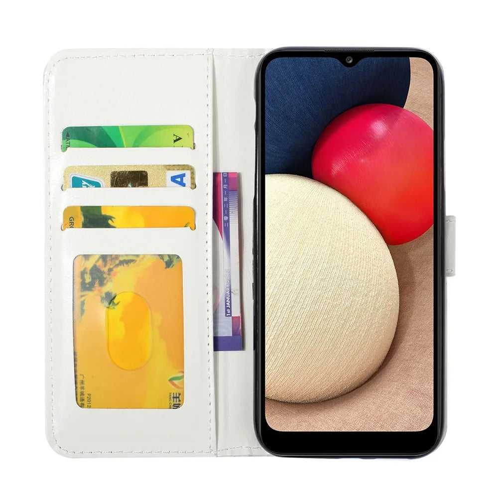 3D Cute Pattern Printing Wallet PU Leather Wallet Case Flip Folio Stand View for Samsung Galaxy A02s (164.2mm) / M02s - Blue / Gold Butterfly - 5