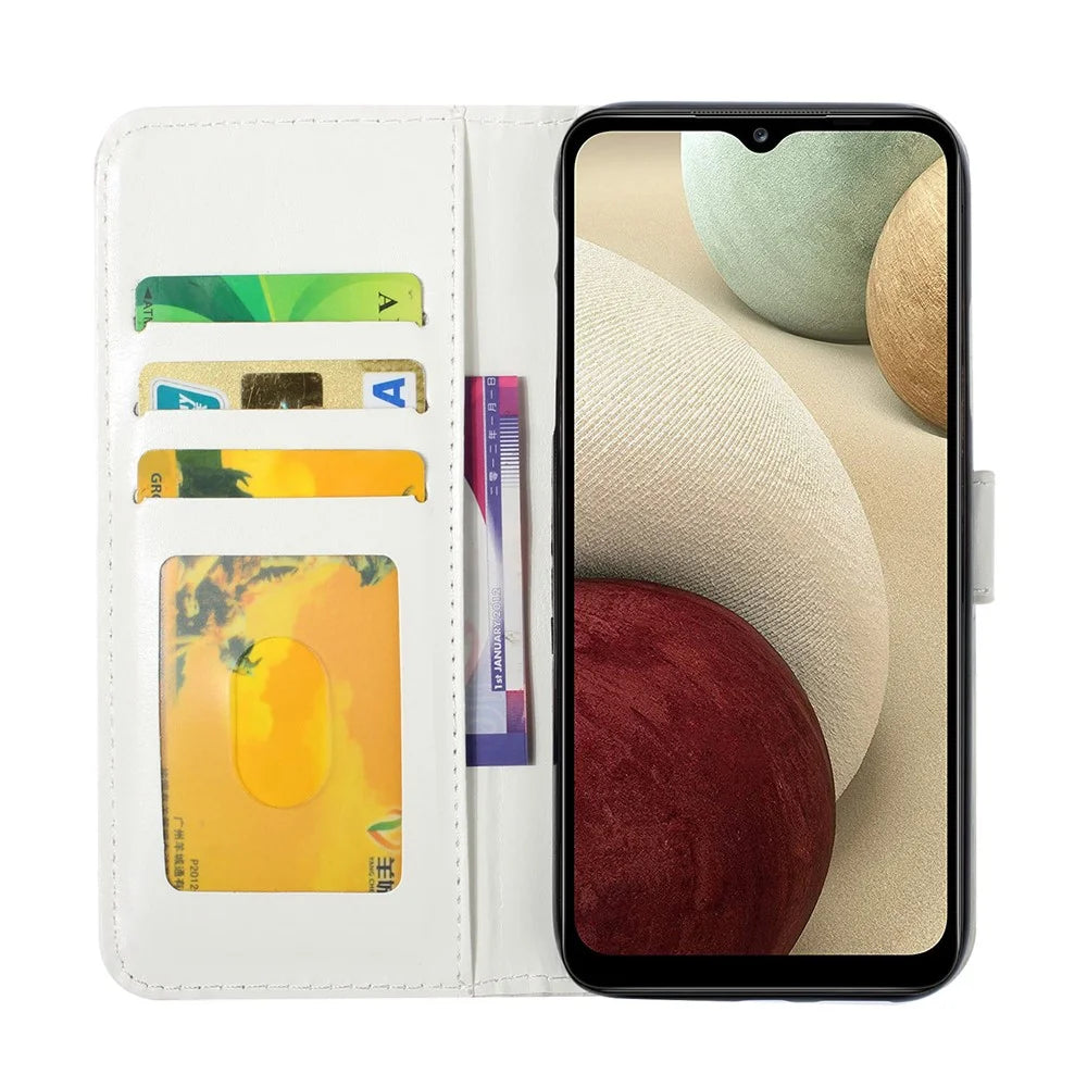 3D Pattern Printing PU Leather Flip Wallet Case Stand Magnetic Closure Protective Cover for Samsung Galaxy A12 - Blue / Gold Butterfly - 5