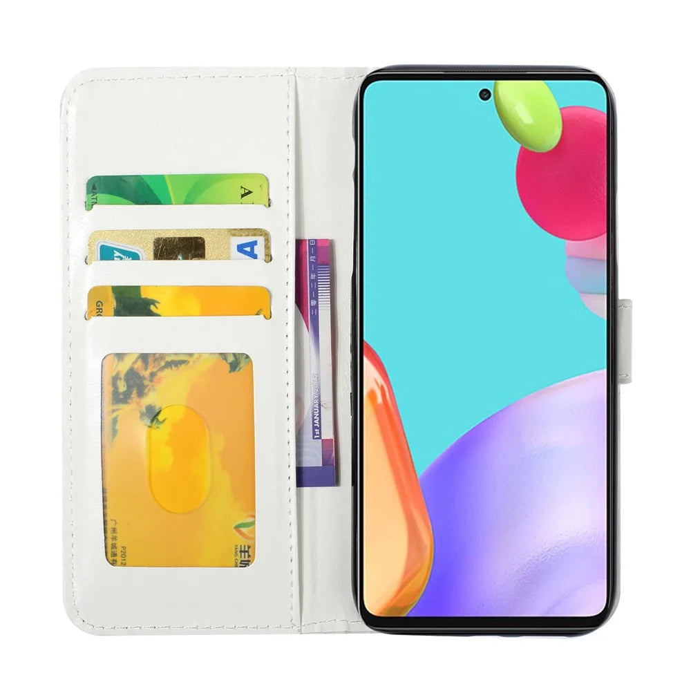 3D Cartoon Color Drawing Pattern PU Leather with Wrist Strap Wallet Stand Feature Flip Cover for Samsung Galaxy A52 4G/5G / A52s 5G - Children and Dandelions - 5