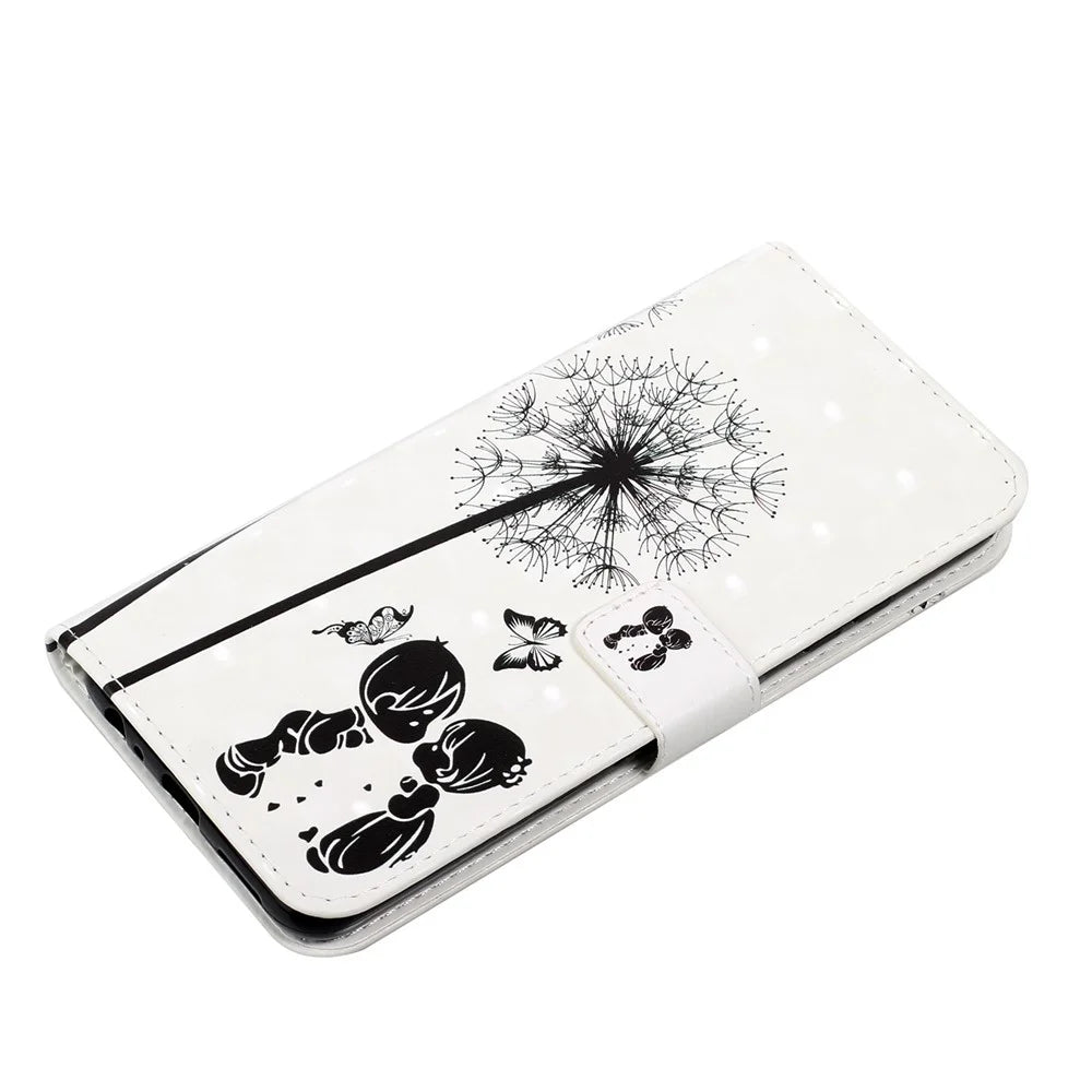3D Cartoon Color Drawing Pattern PU Leather with Wrist Strap Wallet Stand Feature Flip Cover for Samsung Galaxy A52 4G/5G / A52s 5G - Children and Dandelions - 6