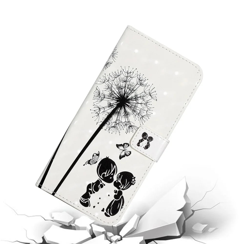 3D Cartoon Color Drawing Pattern PU Leather with Wrist Strap Wallet Stand Feature Flip Cover for Samsung Galaxy A52 4G/5G / A52s 5G - Children and Dandelions - 7