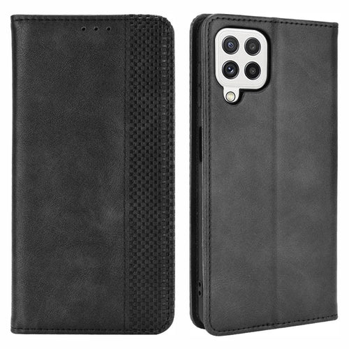 Wallet Stand Design Vintage Style Leather Phone Case Cover for Samsung Galaxy A22 4G (EU Version) - Black - 1