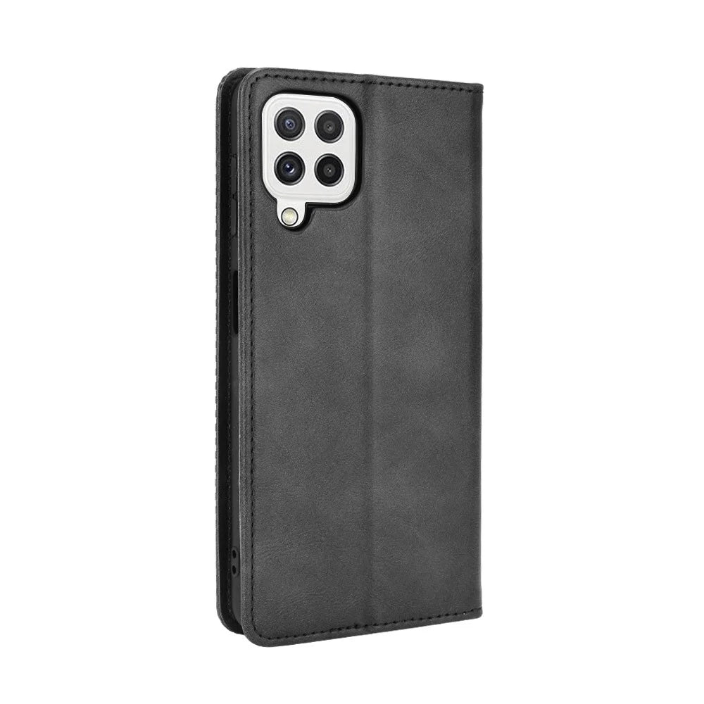 Wallet Stand Design Vintage Style Leather Phone Case Cover for Samsung Galaxy A22 4G (EU Version) - Black - 3