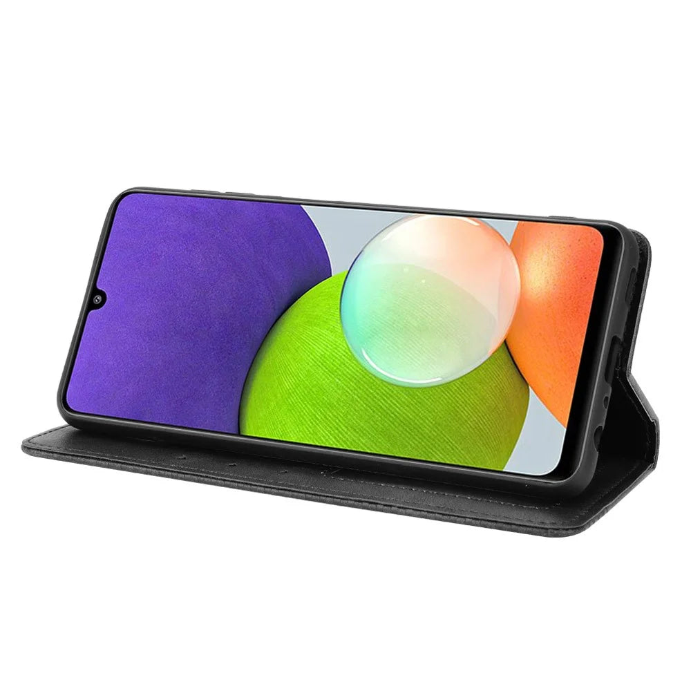 Wallet Stand Design Vintage Style Leather Phone Case Cover for Samsung Galaxy A22 4G (EU Version) - Black - 4