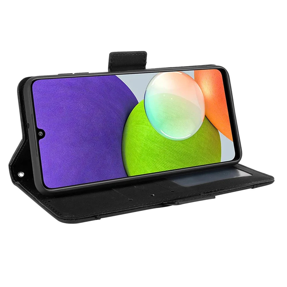 Wallet Stand Leather Phone Case Cover with Multiple Card Slots for Samsung Galaxy A22 4G (EU Version) - Black - 3