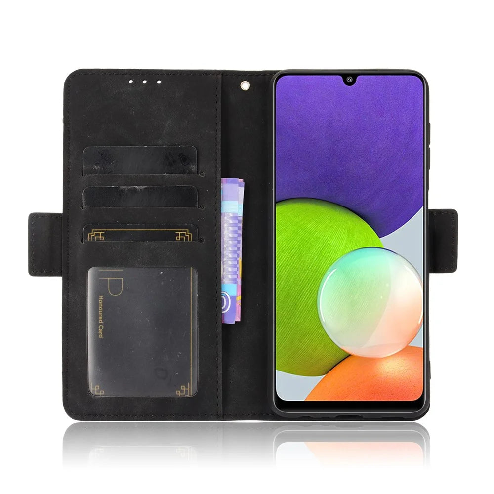 Wallet Stand Leather Phone Case Cover with Multiple Card Slots for Samsung Galaxy A22 4G (EU Version) - Black - 4