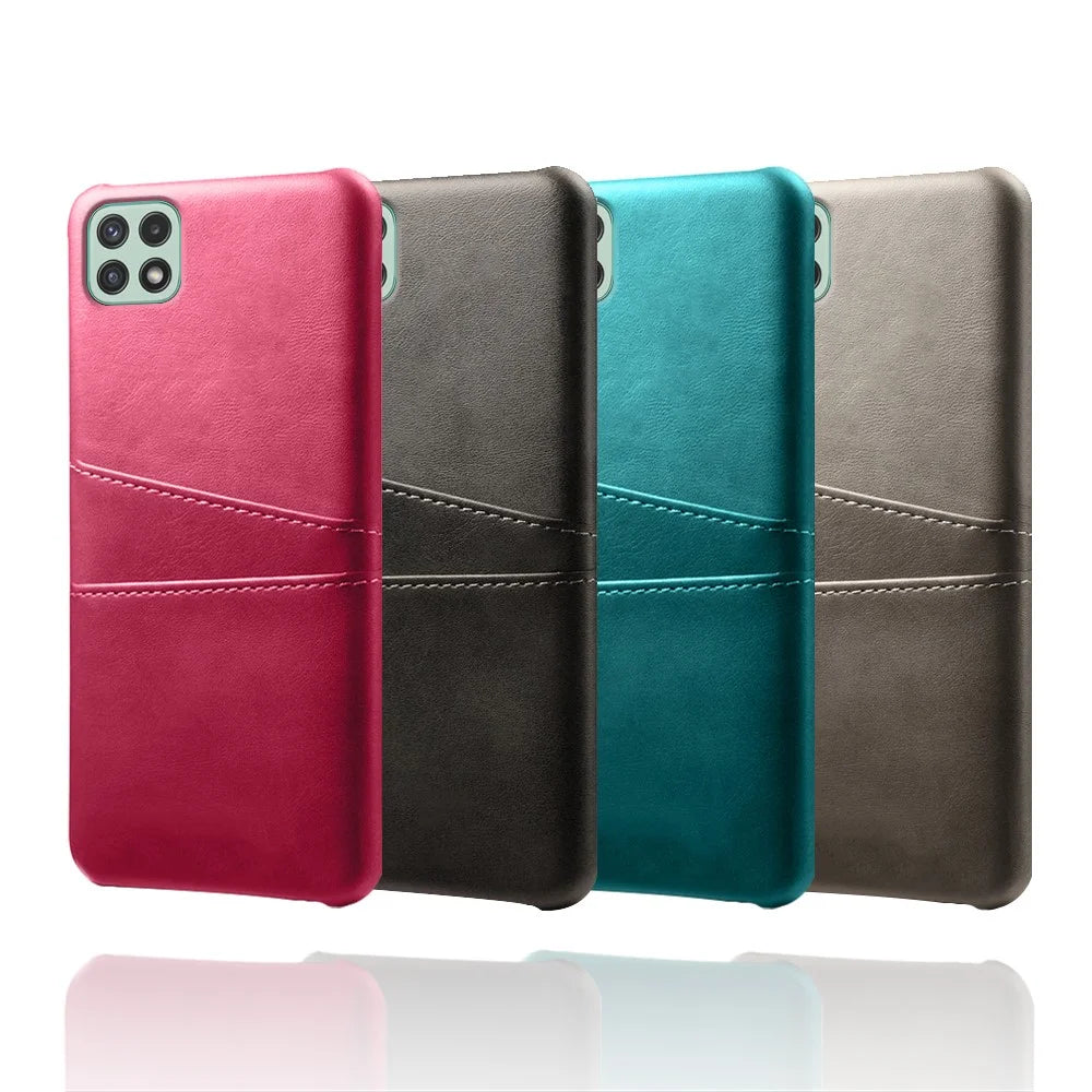 Leather Coated PC Case Phone Case Shell with Card Slots for Samsung Galaxy A22 5G (US Version) - Black - 5