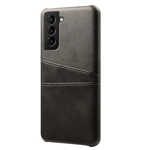 Well-Protected PU Leather Coated Hard PC Case with Dual-Card Slots Design for Samsung Galaxy S21 FE - Black - 2