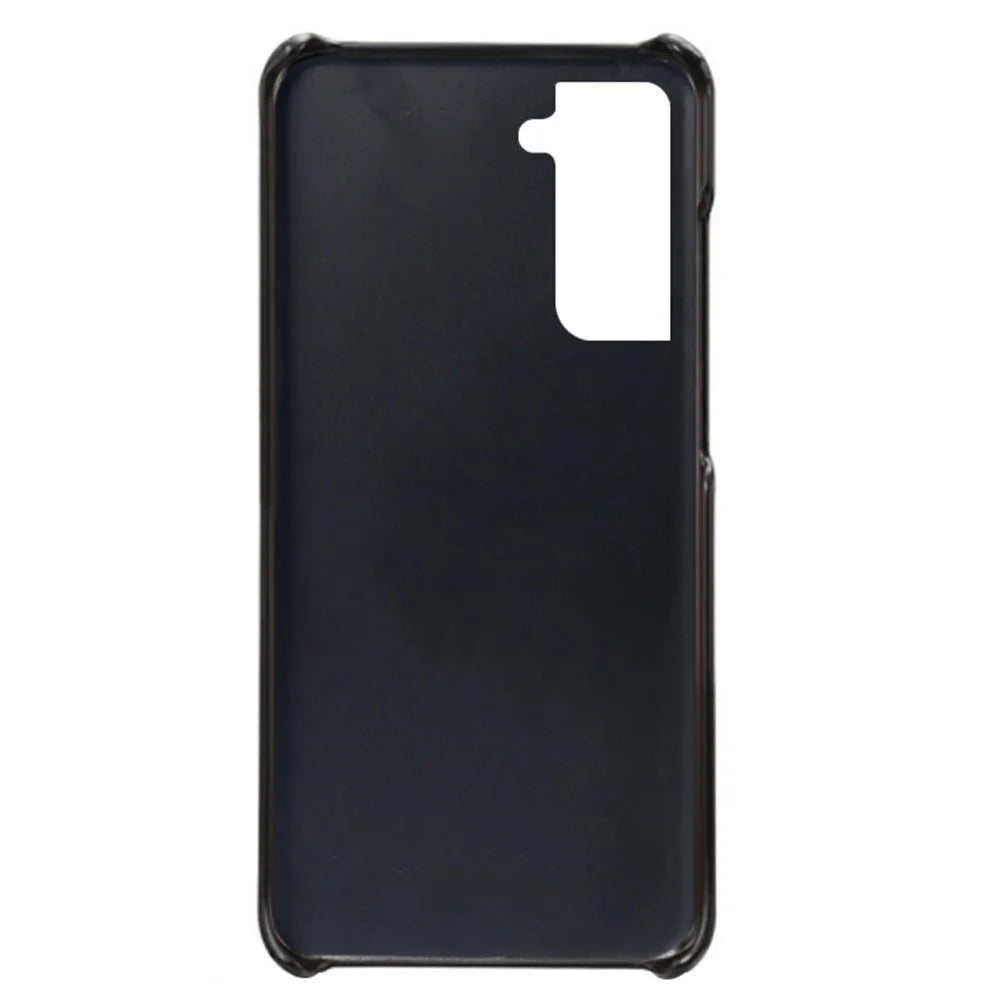 Well-Protected PU Leather Coated Hard PC Case with Dual-Card Slots Design for Samsung Galaxy S21 FE - Black - 4