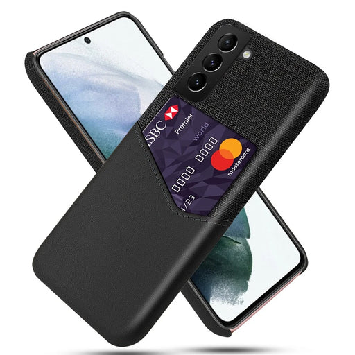 Cloth Texture Drop-proof Hybrid Phone Case with Card Slot Design for Samsung Galaxy S21 FE - Black - 1